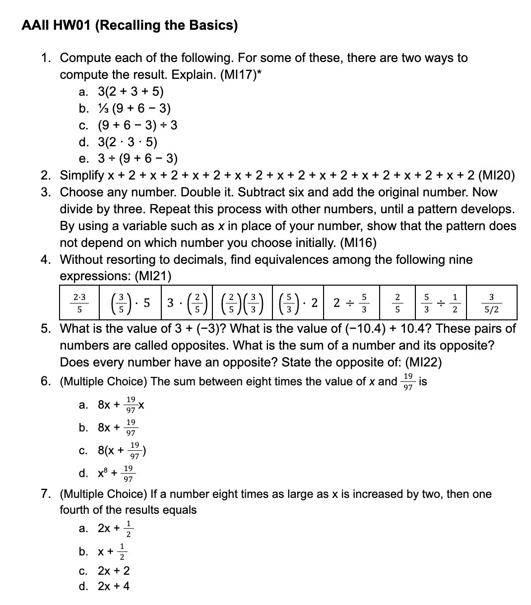 AAII HW01 (Recalling the Basics) 1. Compute each