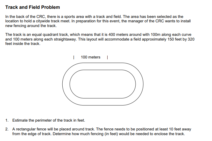 Track and Field Problem In the back of the CRC,