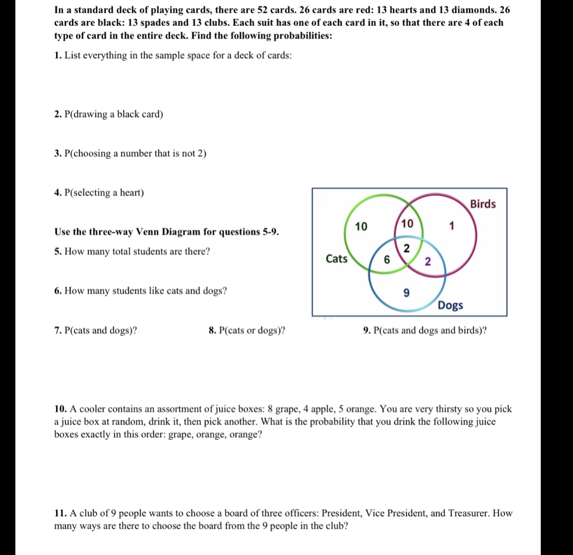 Probability In a standard deck of playing cards,