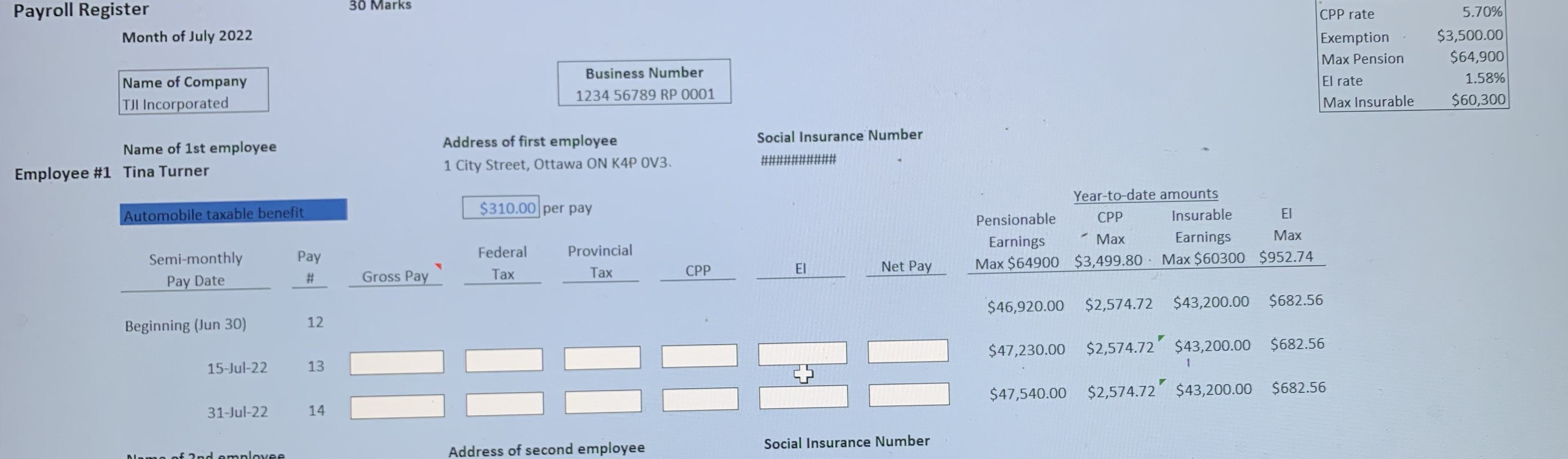 How i can find the gross pay Facts: Employee 1 -