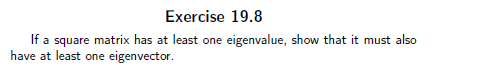 Exercise 19.8 If a square matrix has at least one