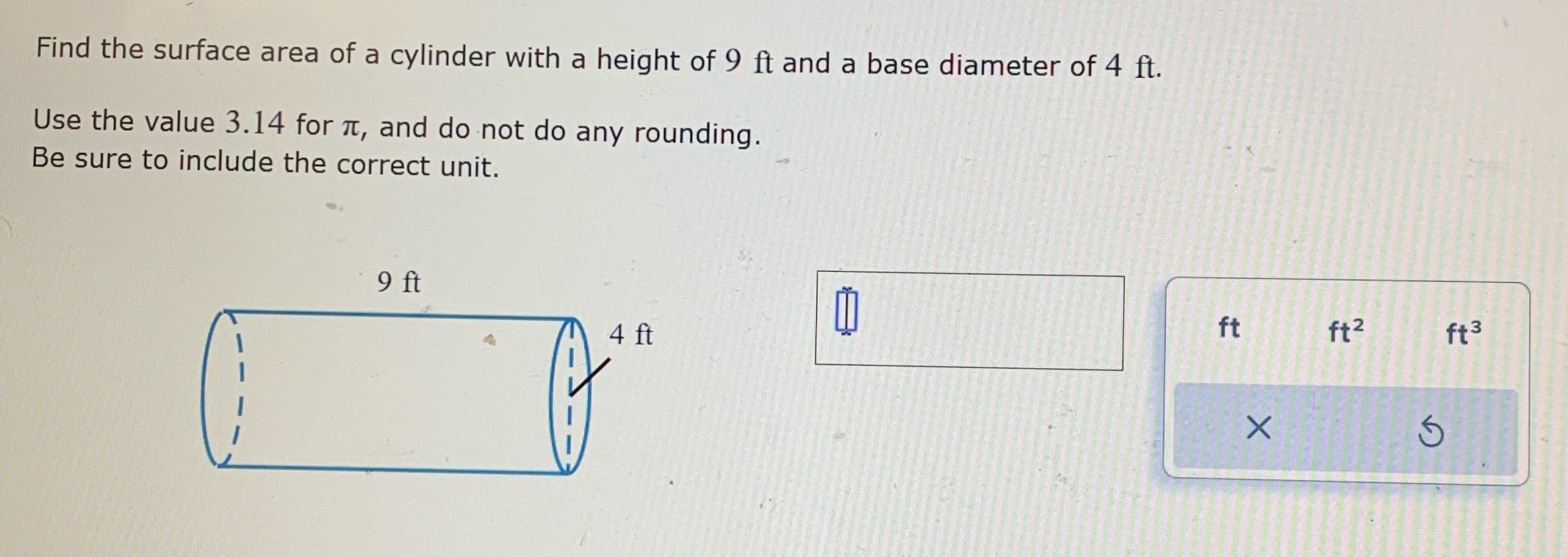 Find the surface area of a cylinder with a height