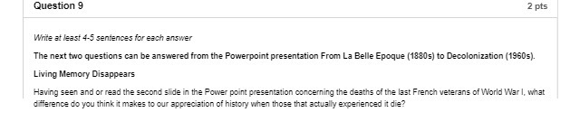 Question 9 2 pts Write at least 4-5 sentences for