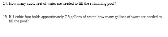 14. How many cubic feet of water are needed to