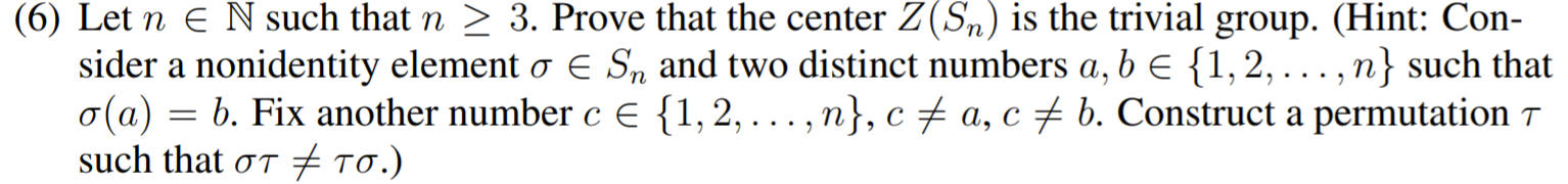 (6) Let n E N such that n 2 3. Prove that the
