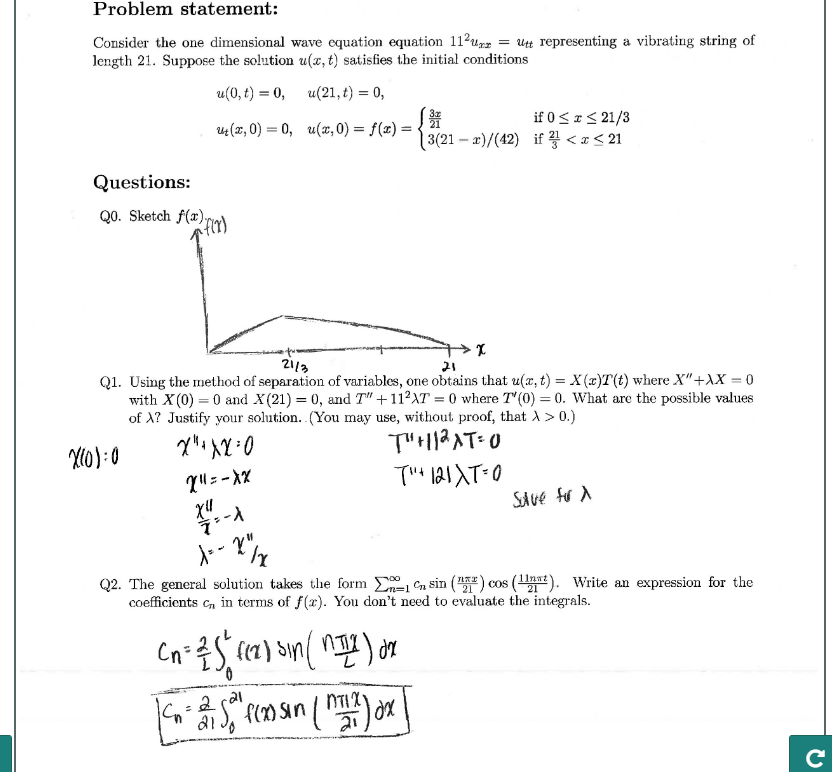 Problem statement: Consider the one dimensional