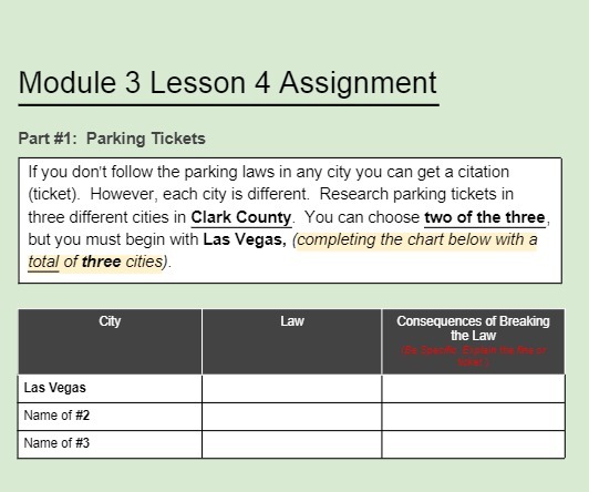 Module 3 Lesson 4 Assignment Part #1: Parking