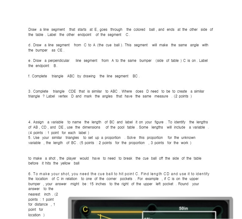 Draw a line segment that starts at E, goes