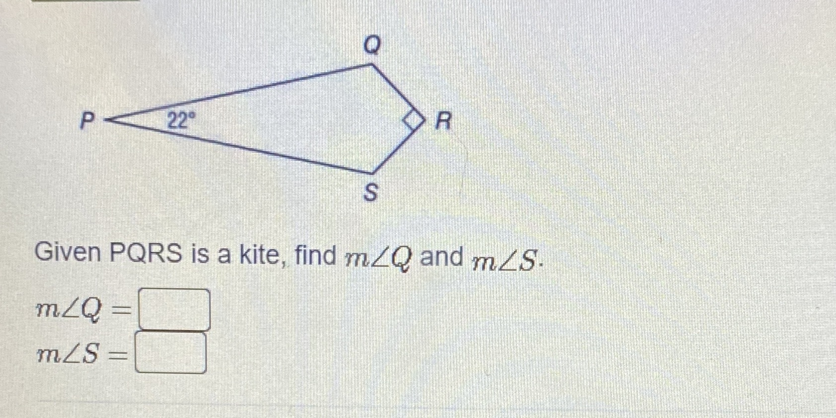 Given PQRS is a kite find m