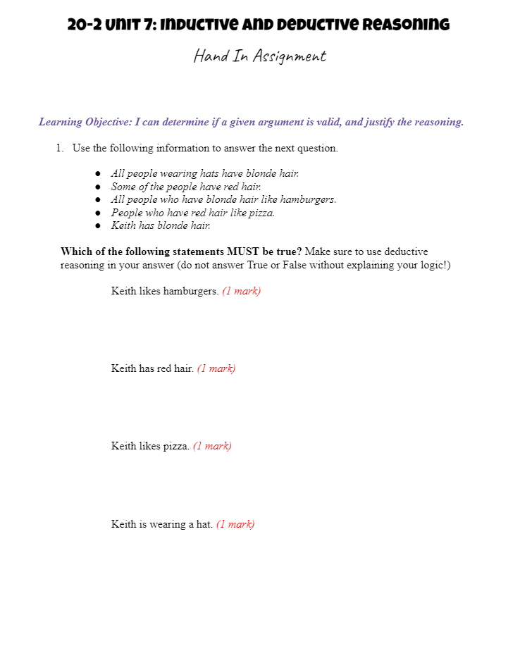 20-2 UNIT 7: INDUCTIVE AND DEDUCTIVE REASONING
