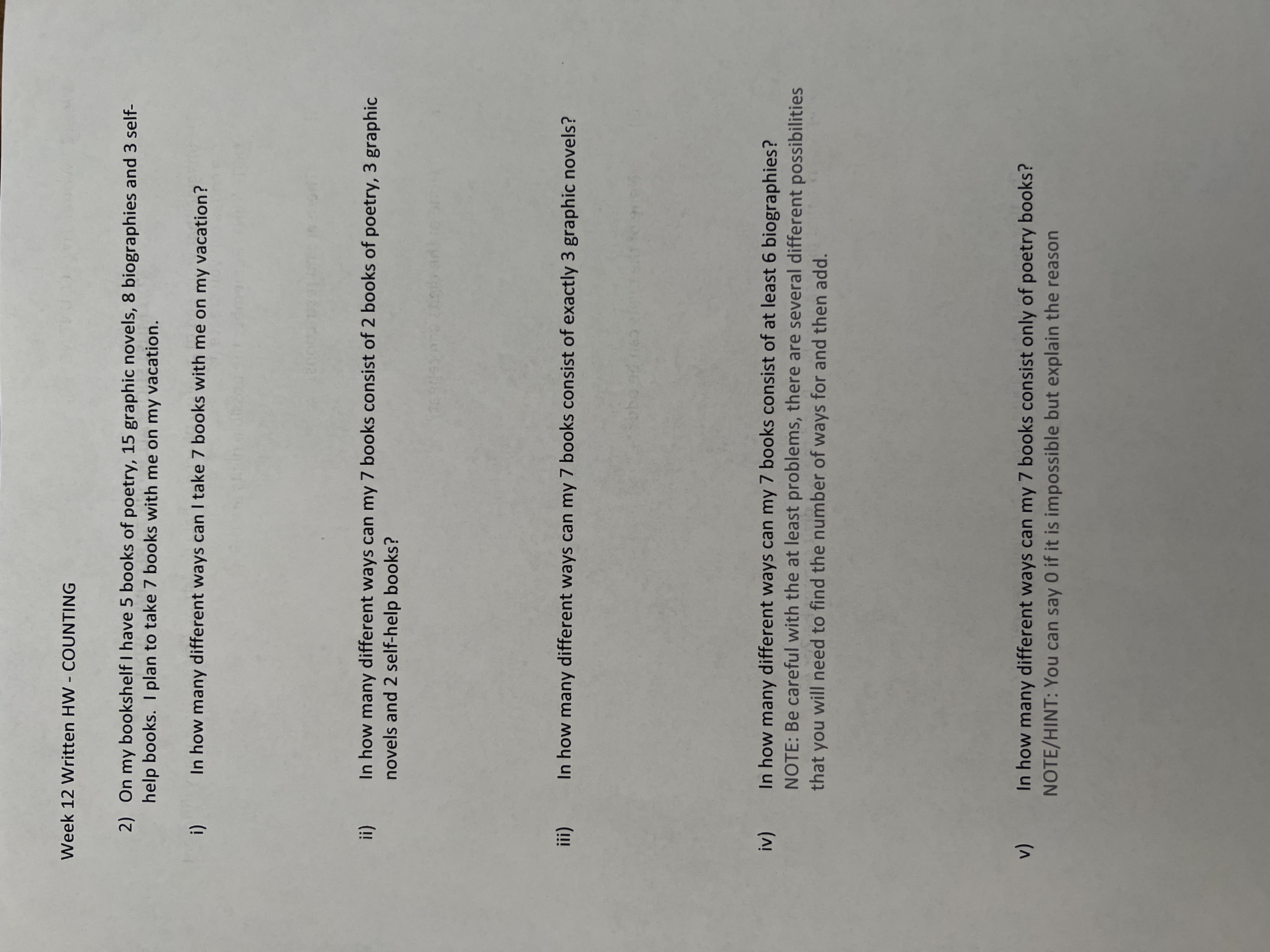 Week 12 Written HW - COUNTING YOU MUST SHOW ALL