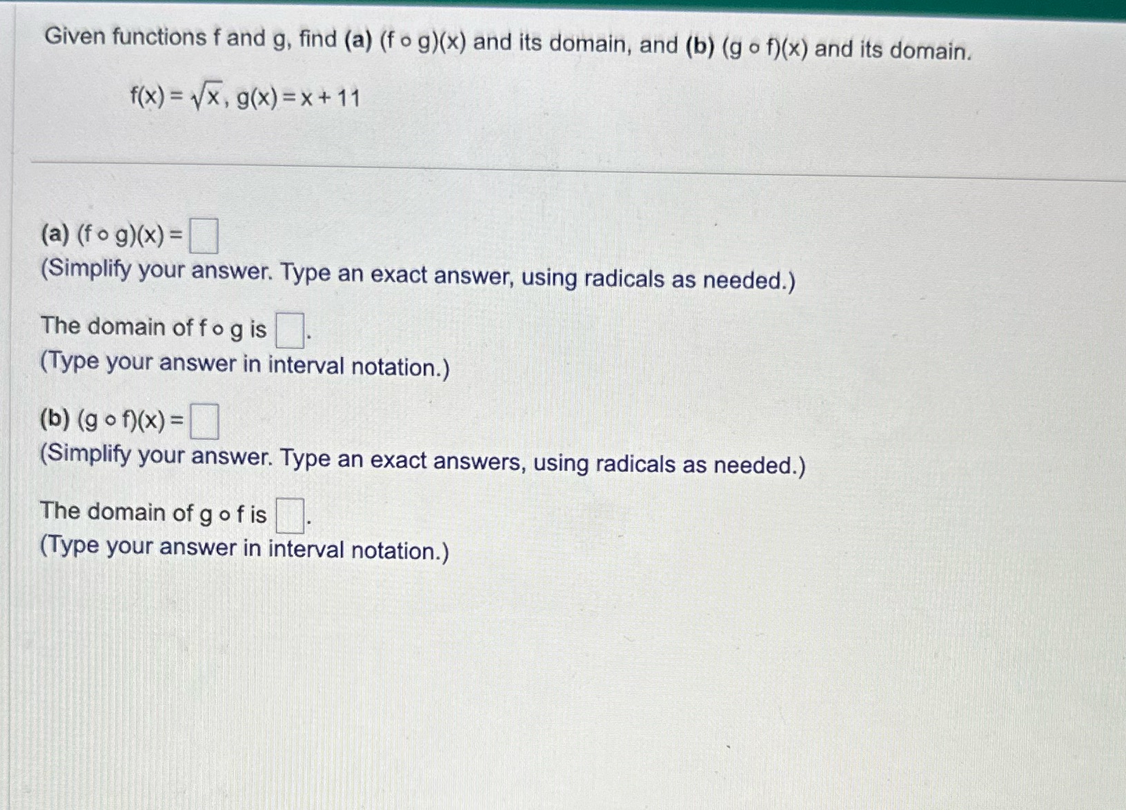 Please answer Given functions f and g, find (a)