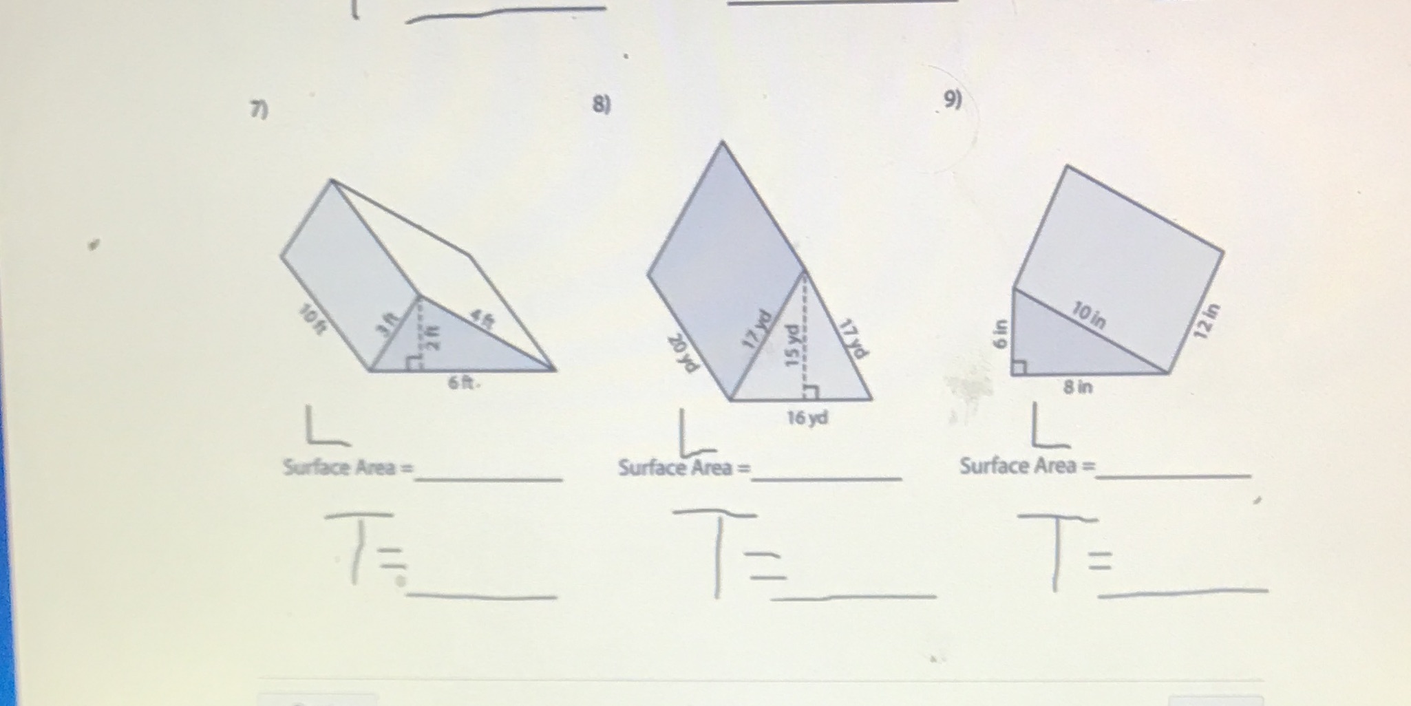 Find lateral and total for each 7) 8) 9) 10 in 12