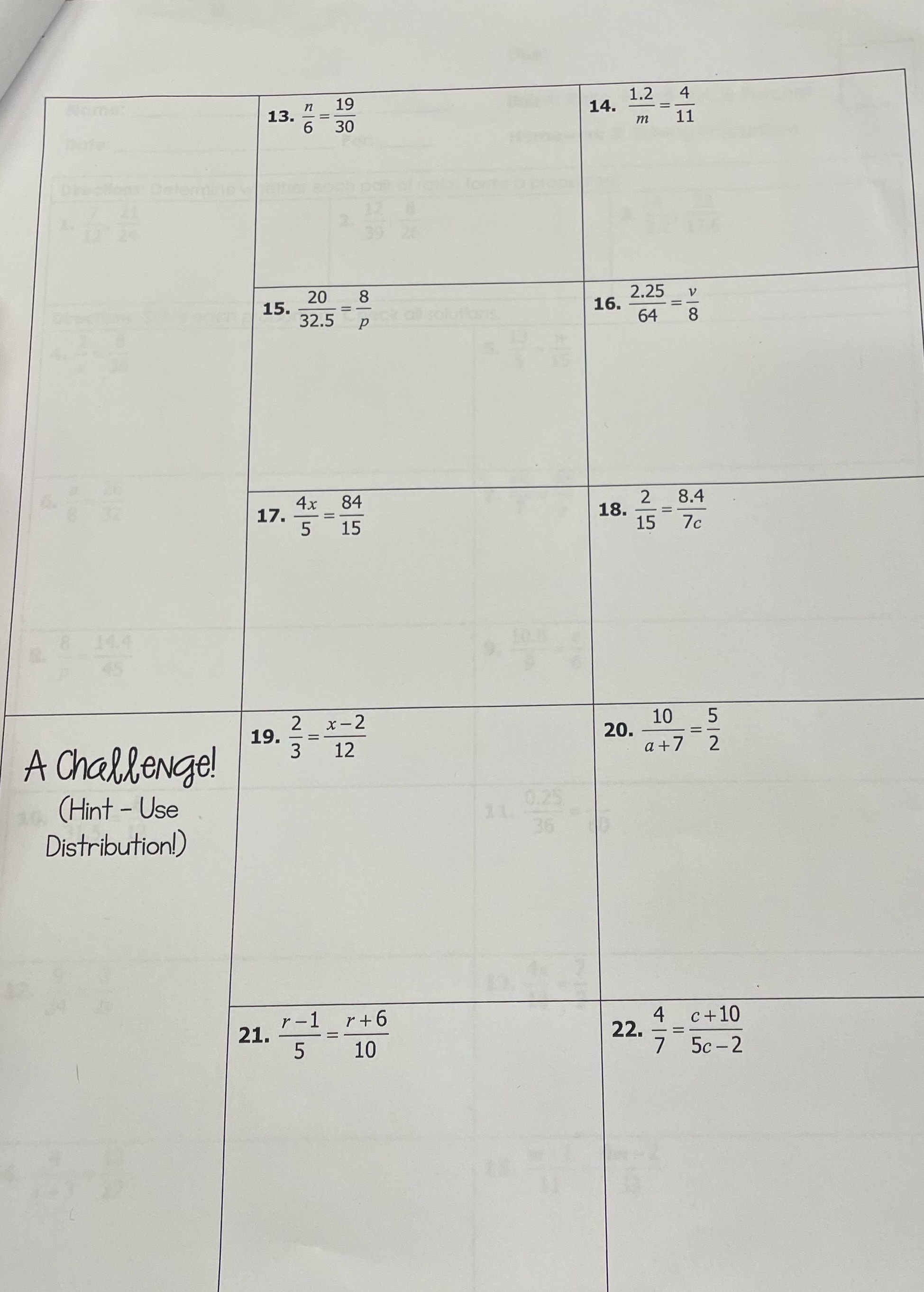 Directions: Solve each proportion. Check all