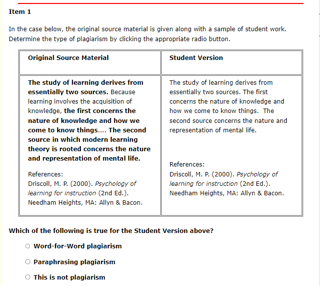 Item 1 In the case below, the original source