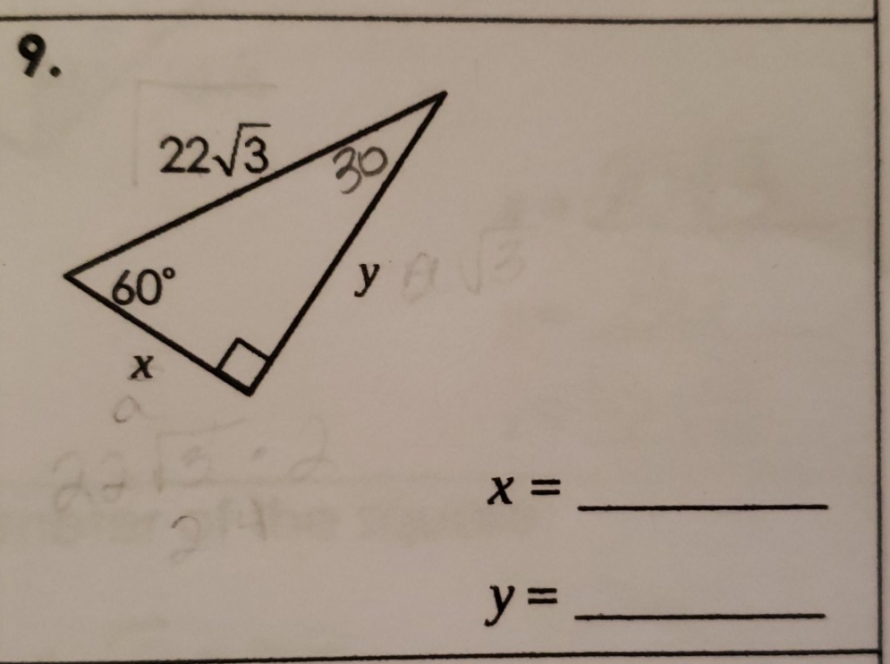 9. find the value of each variable 9. 22V3 30 60