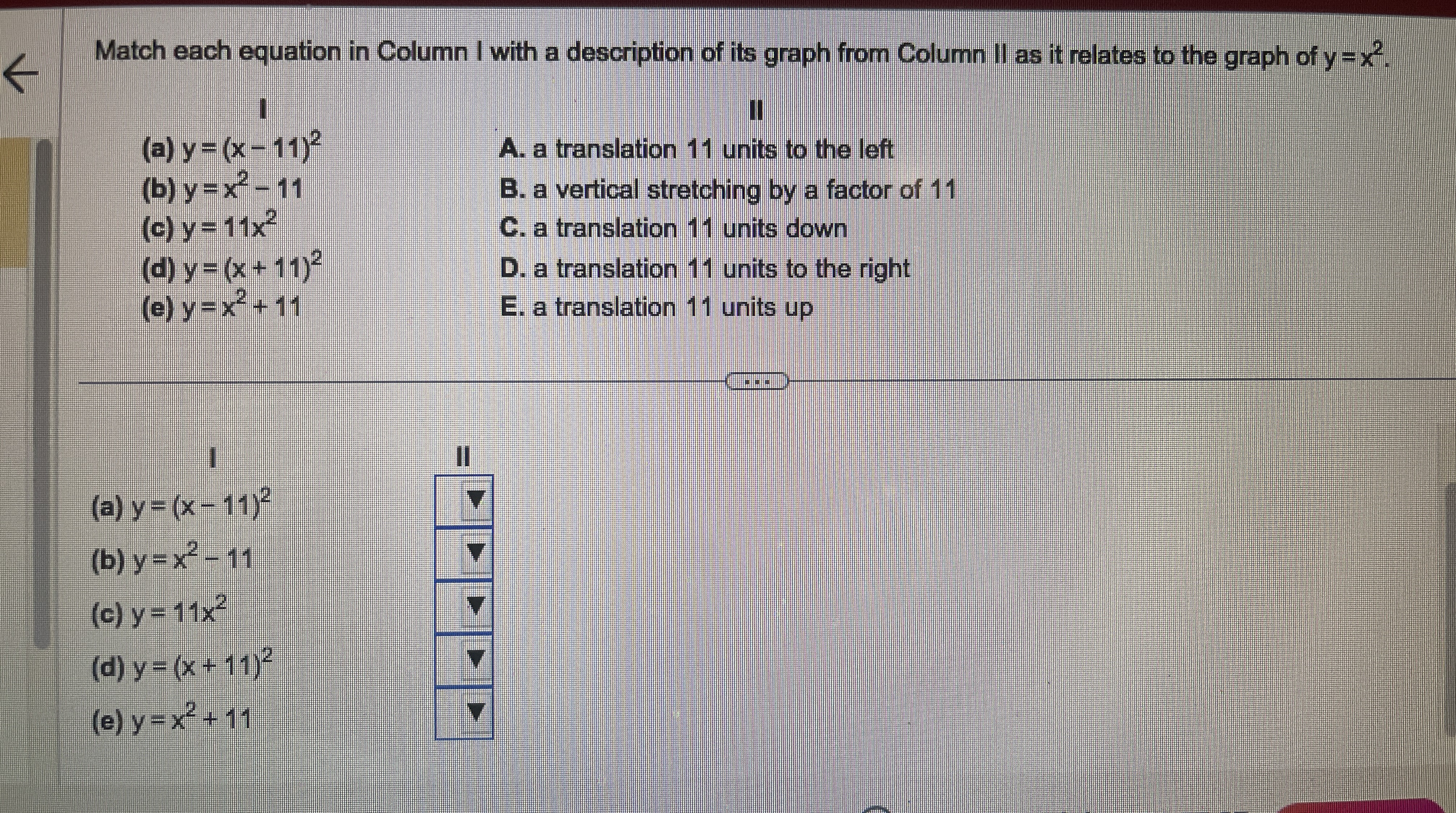 Match each equation in Column I with a