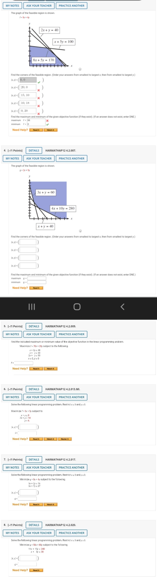 feasible region MY NOTES ASK YOUR TEACHER