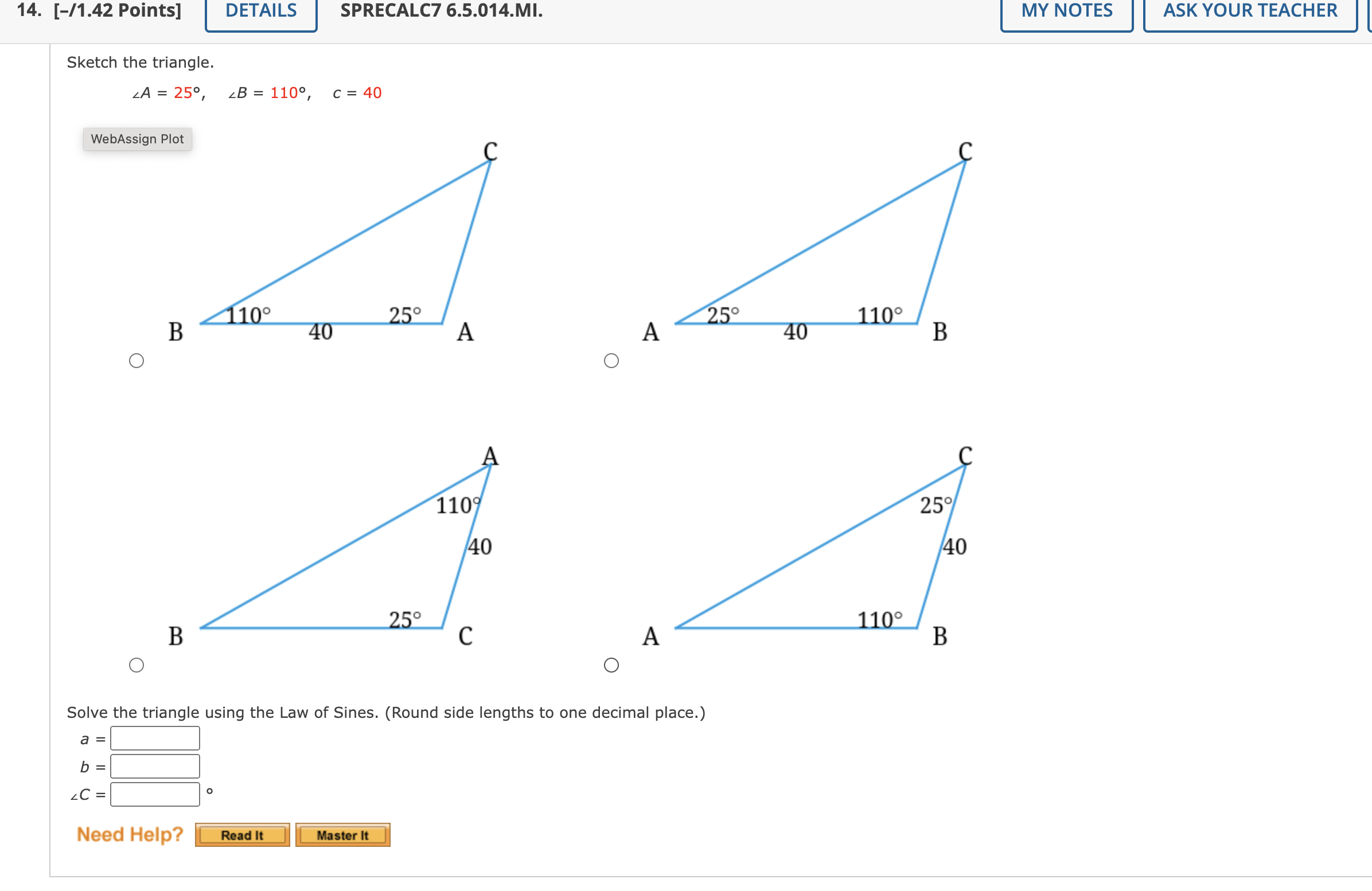 14. [-/1.42 Points] DETAILS SPRECALC7 6.5.014.MI.