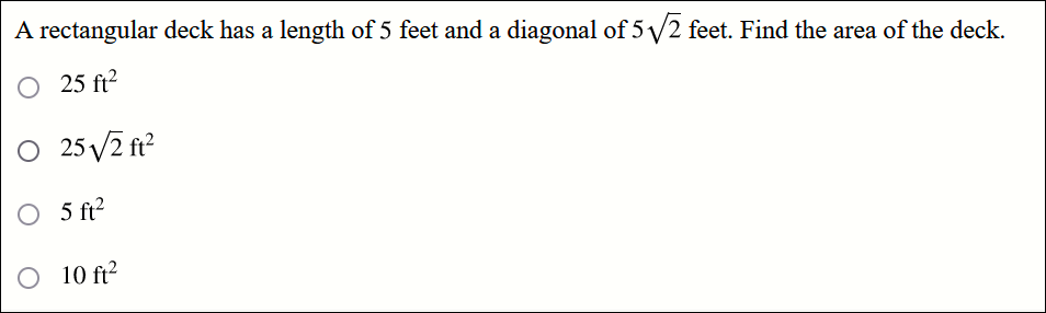 A rectangular deck has a length of 5 feet and a