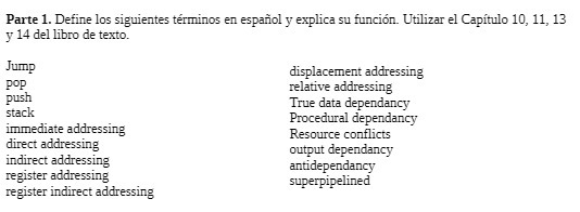 Parte 1. Define los siguientes terminos en