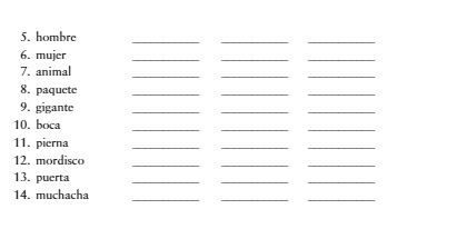 5. hombre 6. mujer 7. animal 8. paquete 9.