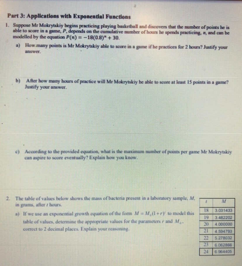 Part 3: Applications with Exponential Functions