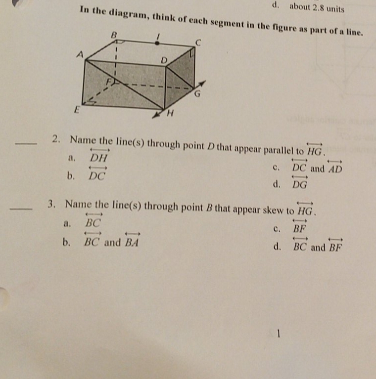 solve 2 and 3? d. about 2.8 units In the diagram,