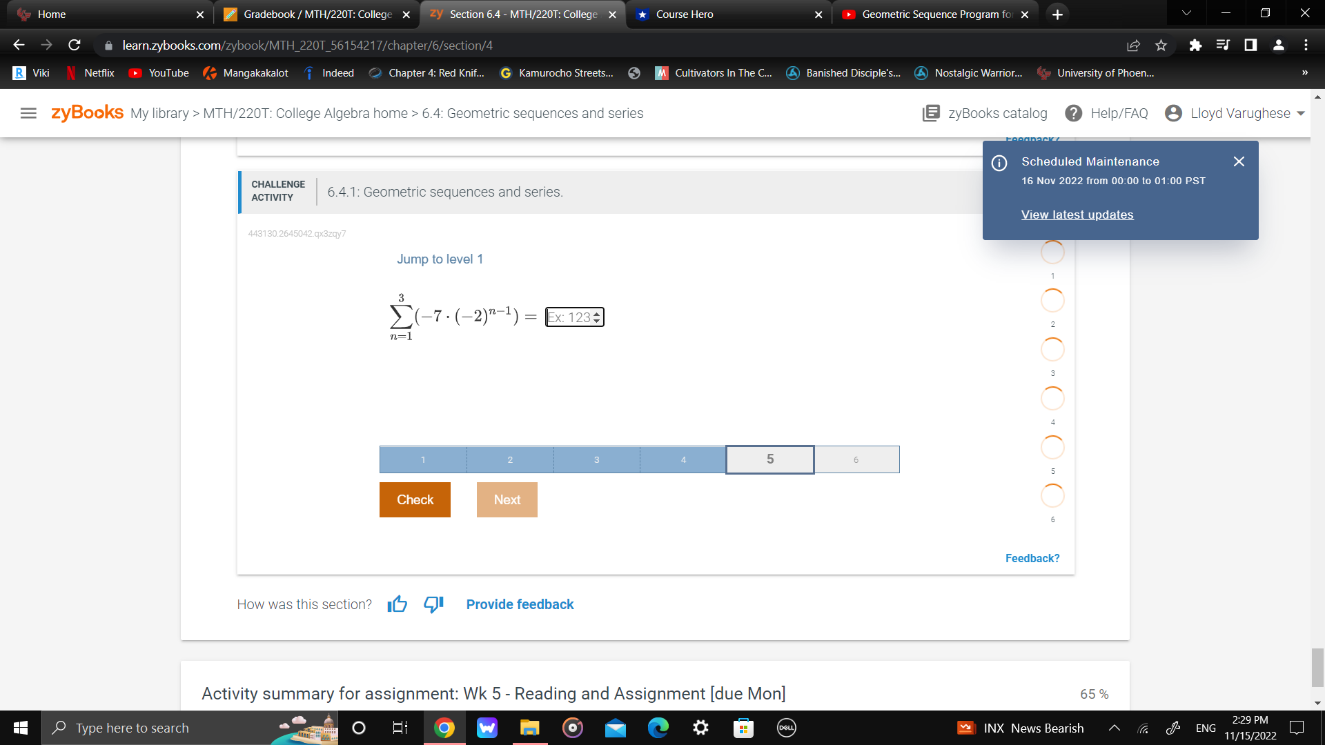Home X Gradebook / MTH/220T: College x zy Section