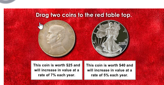 Drag two coins to the red table top. This coin is