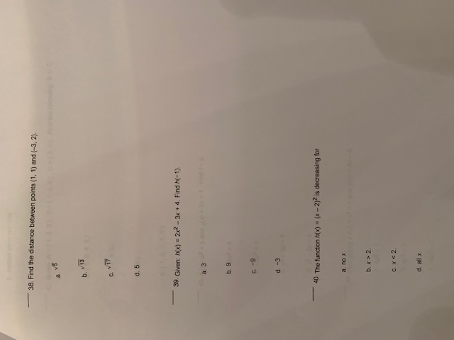 38. Find the distance between points (1, 1) and