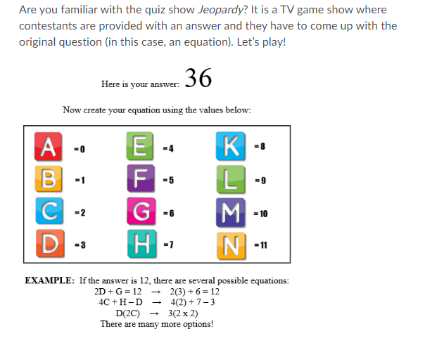 Create a unique equation using the graphic above