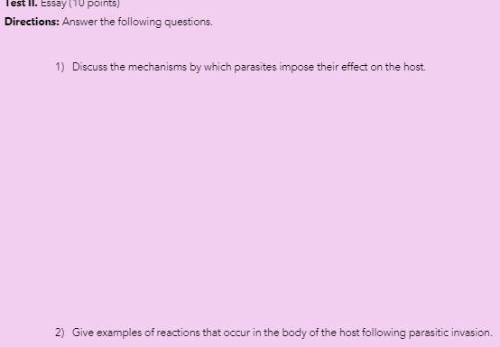 Test II. Essay (10 points) Directions: Answer the