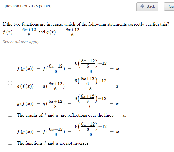 Question 6 of 20 (5 points) Back Qu If the two