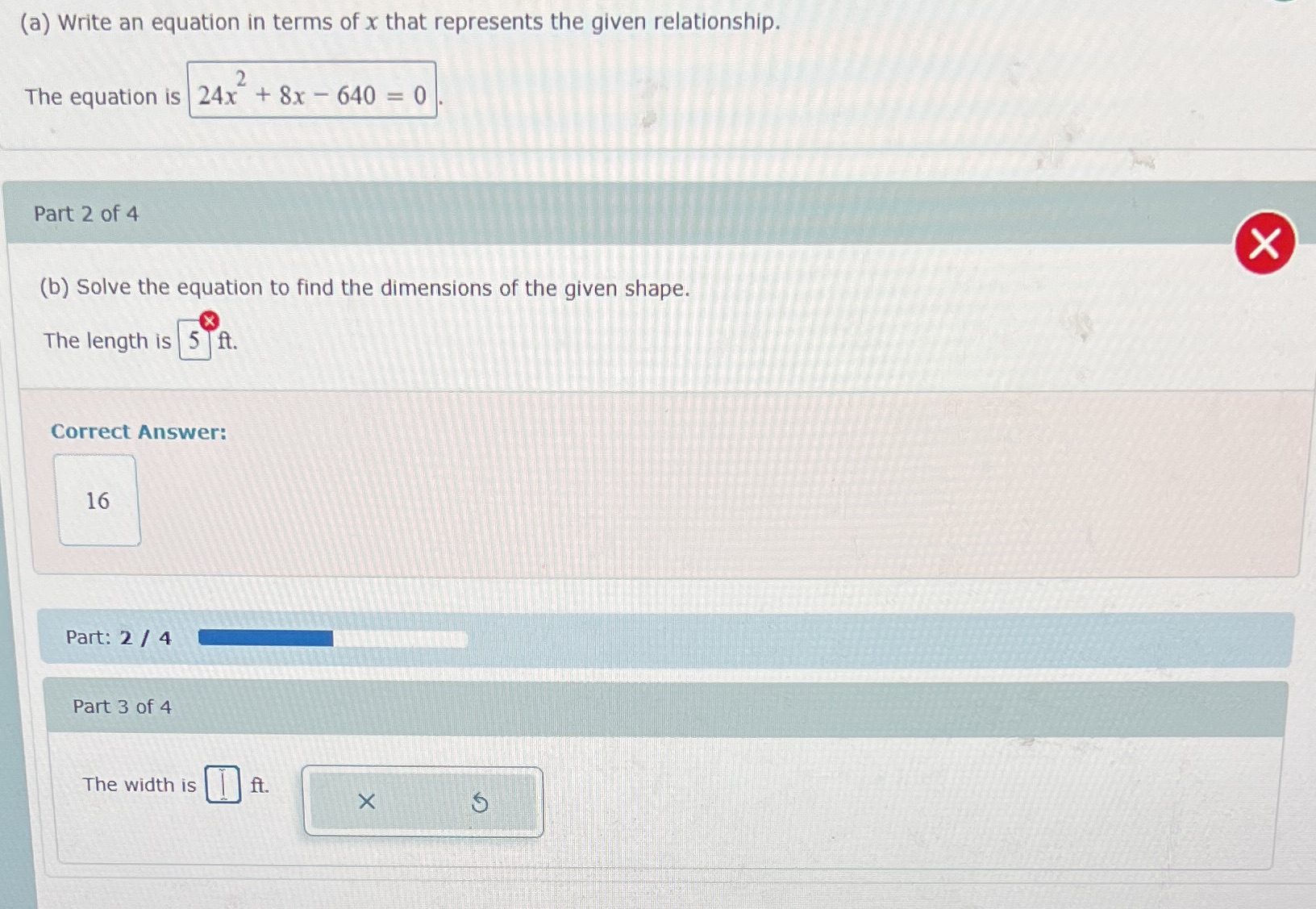 3 part 3 (a) Write an equation in terms of x that