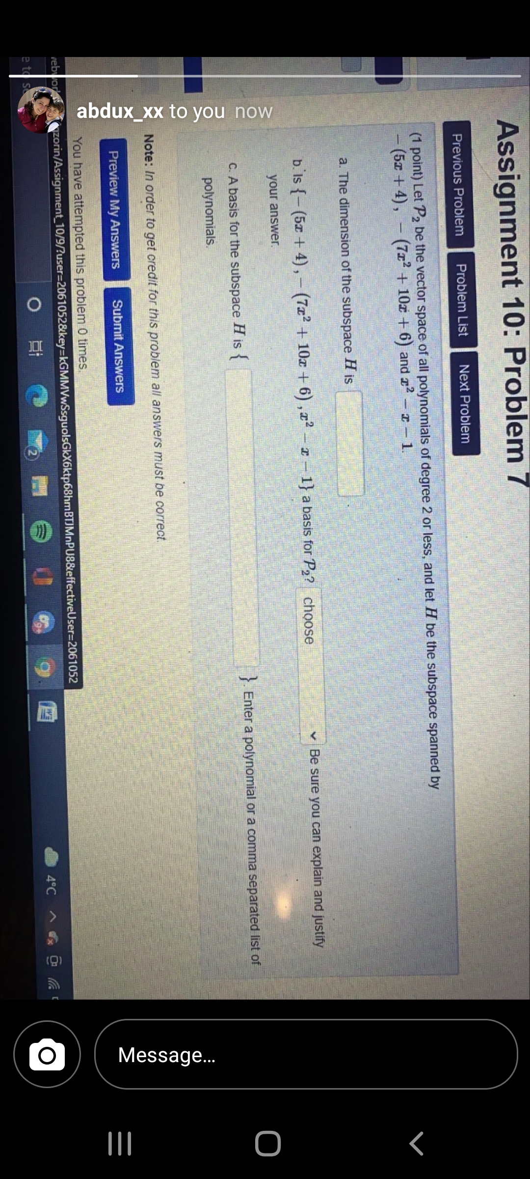 Assignment 10: Problem 7 Previous Problem Problem