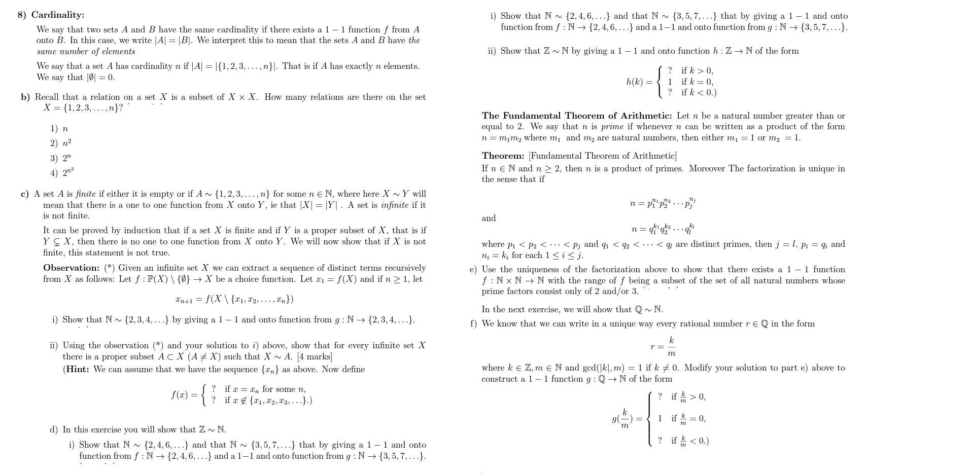 8) Cardinality: i) Show that N ~ {2, 4, 6, ...}