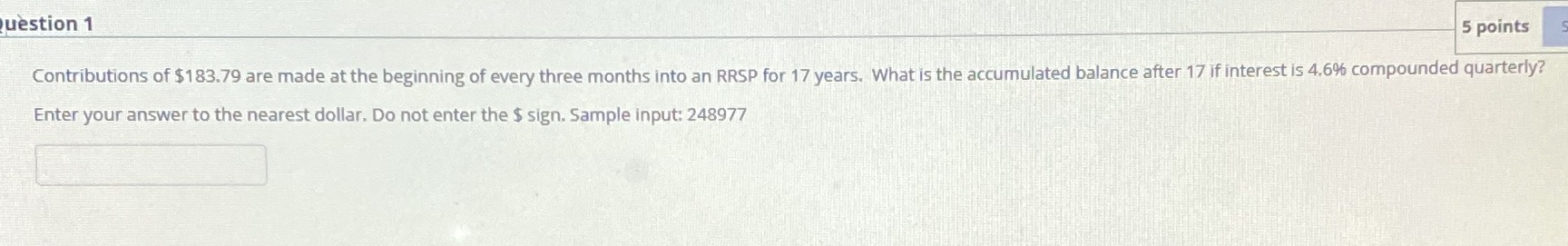 uestion 1 5 points Contributions of $183.79 are