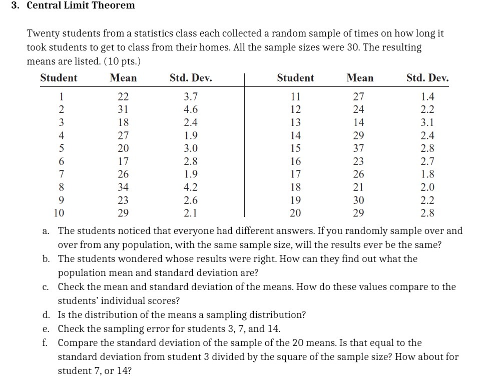 3. Central Limit Theorenl Twenty students from 3