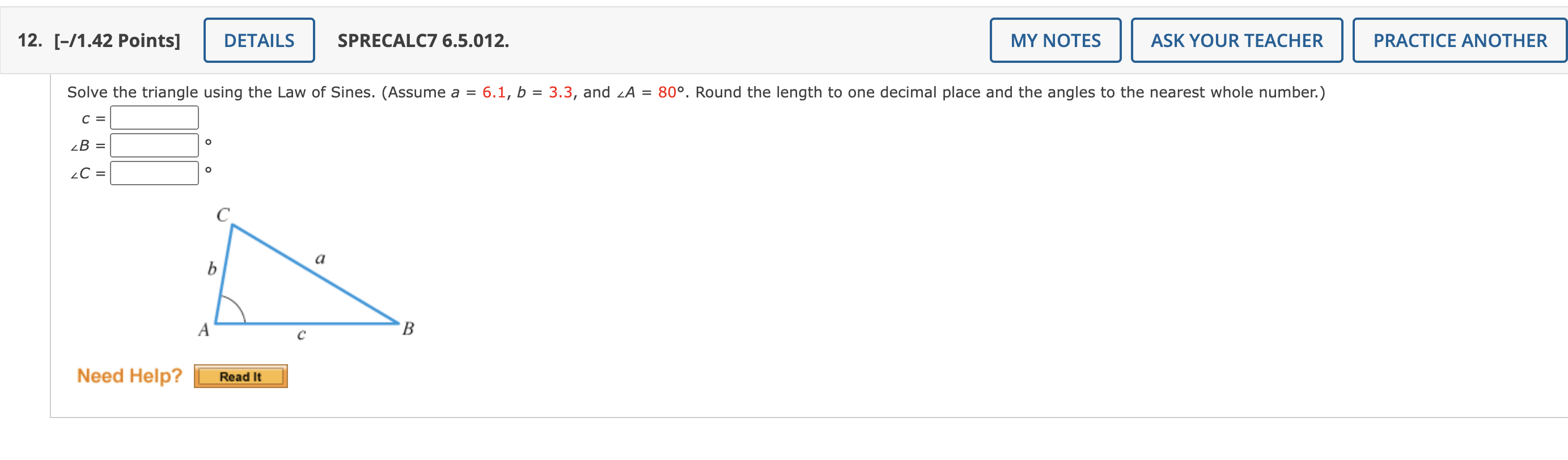 12. [-/1.42 Points] DETAILS SPRECALC7 6.5.012. MY