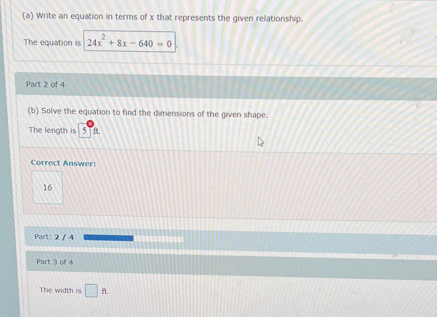 3 part 3 (a) Write an equation in terms of x that