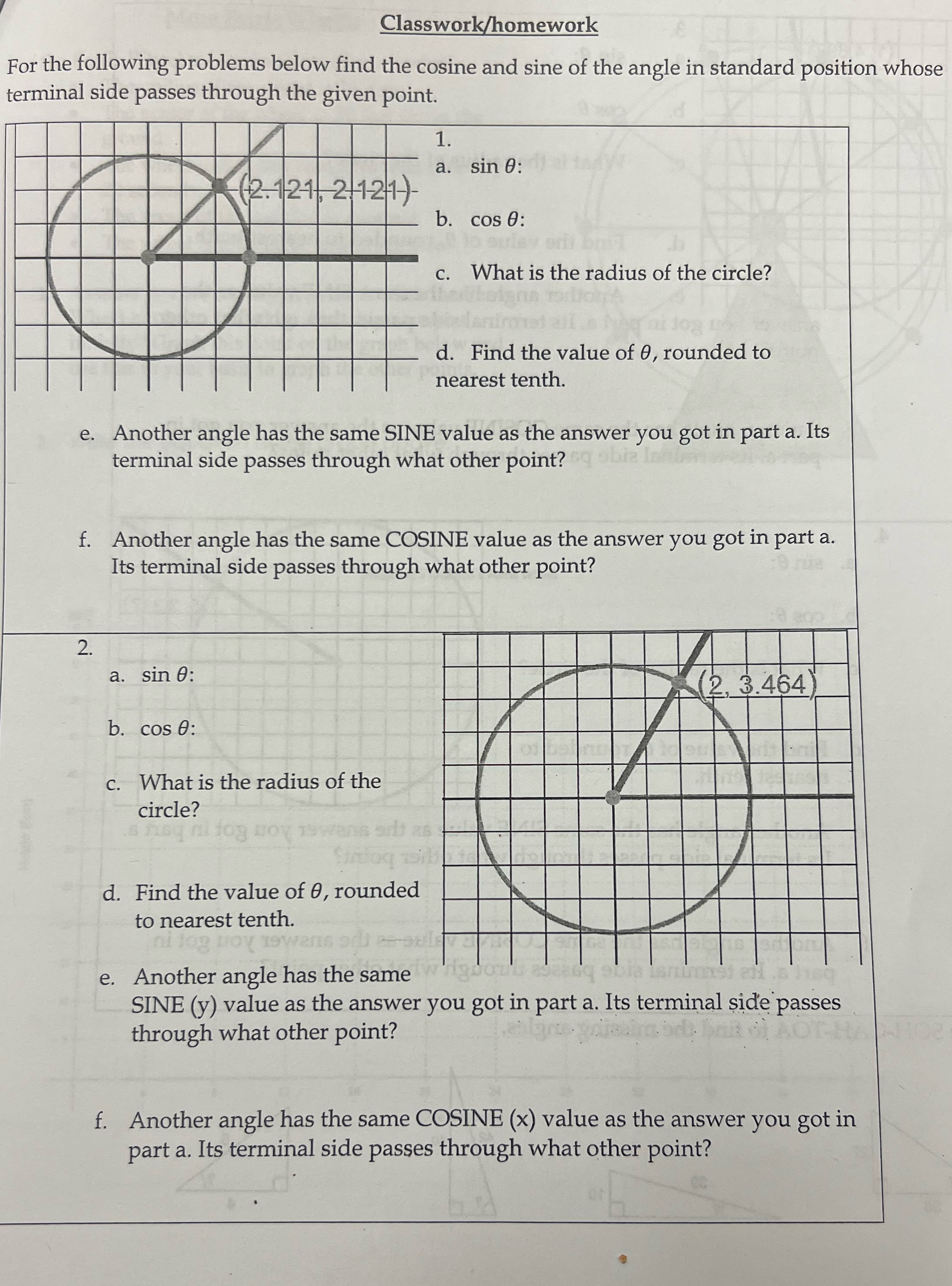 Classwork/homework For the following problems