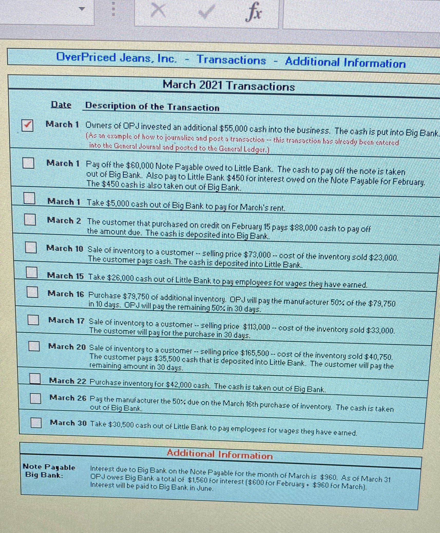 OverPriced Jeans, Inc. - Chart of AccountsAccount
