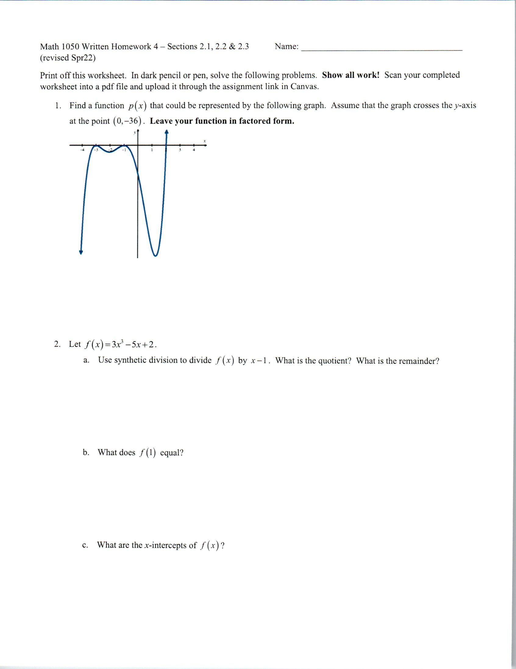Math 1050 Written Homework 4 Sections 2.1, 2.2 &