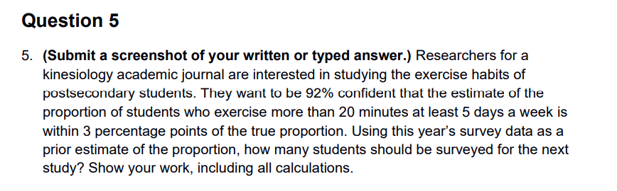 Question 5 5. (Submit a screenshot of your