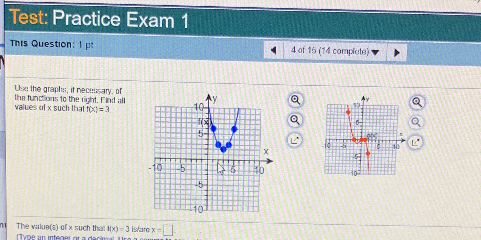 The values of x such that f(x) = 3 is/are x= ?