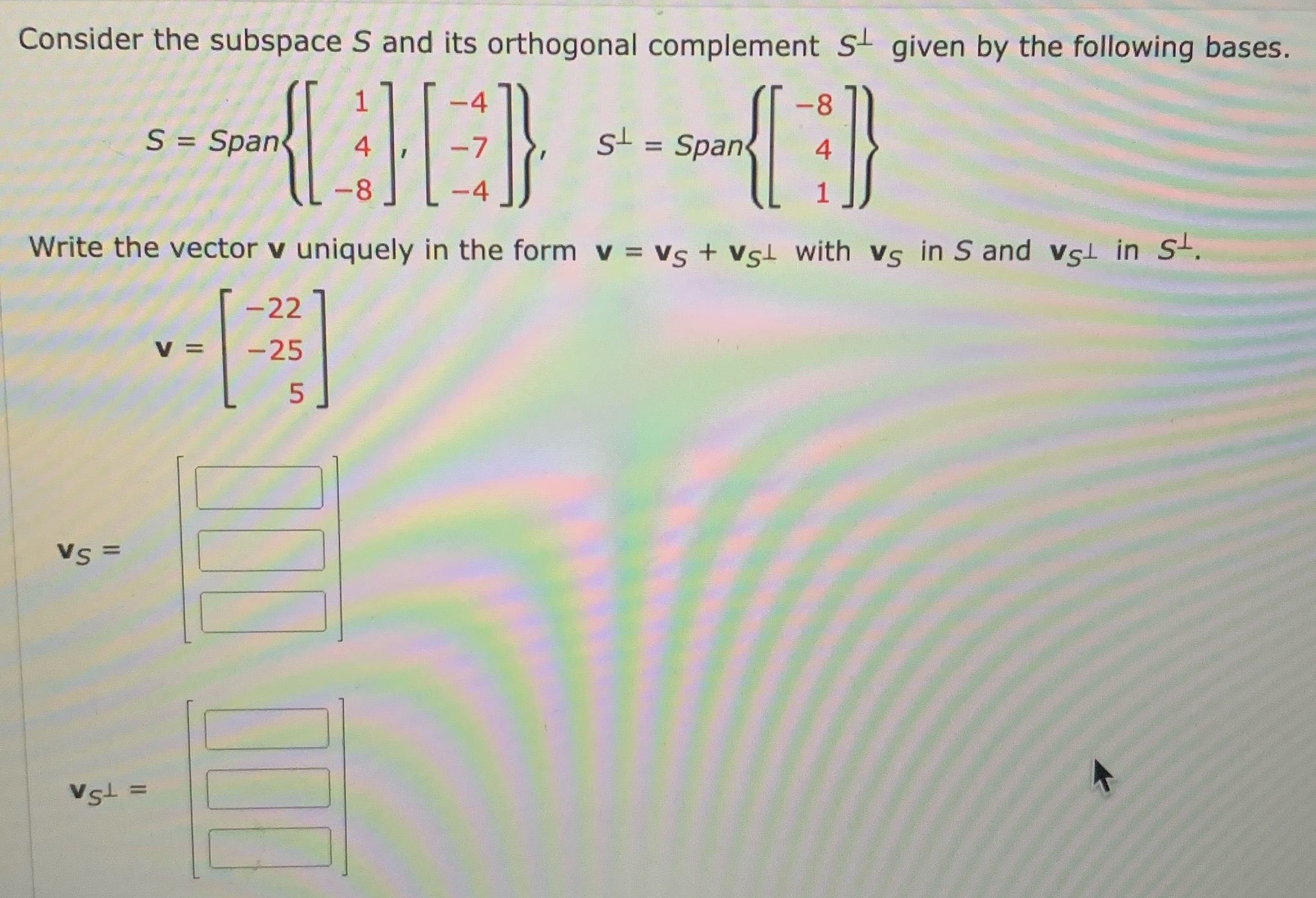 Please answer all parts Consider the subspace S