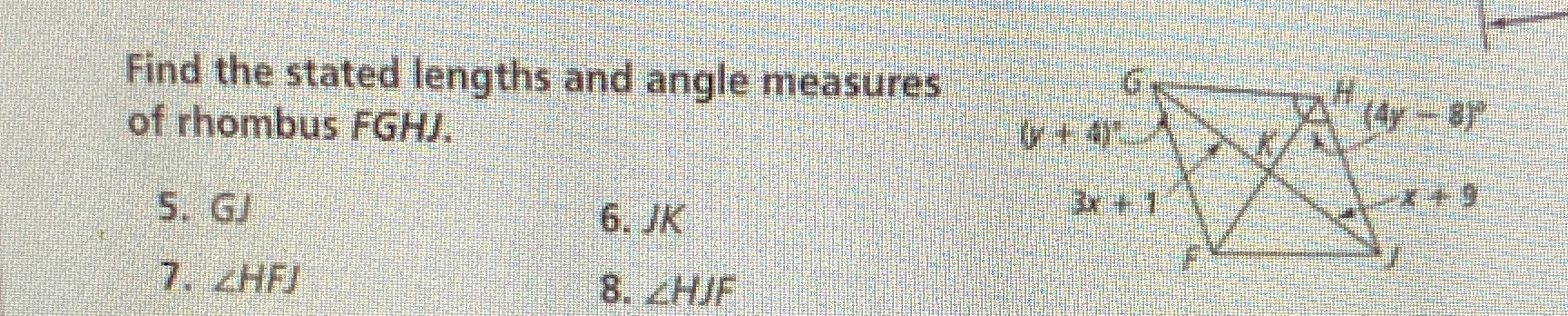 Find the stated lengths and angle measures of