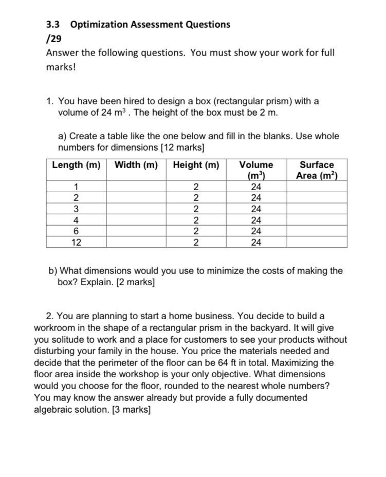 3.3 Optimixation Assessment Questions I{29 Answer