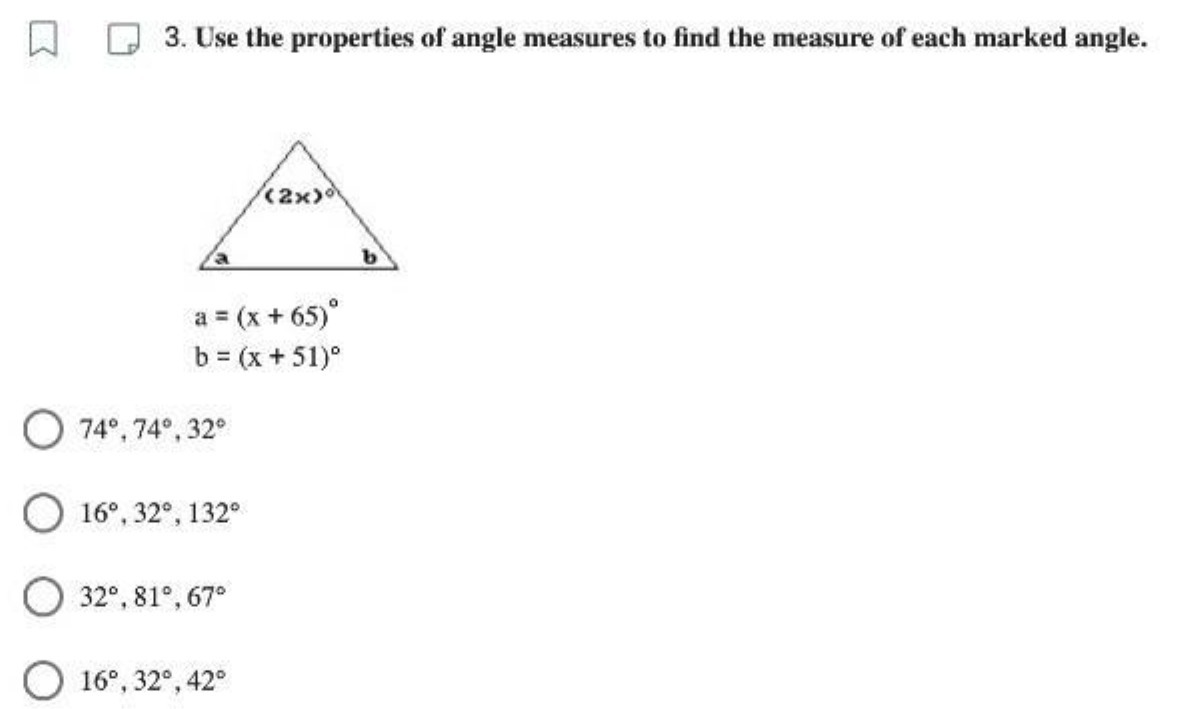 3. Use the properties of angle measures to find